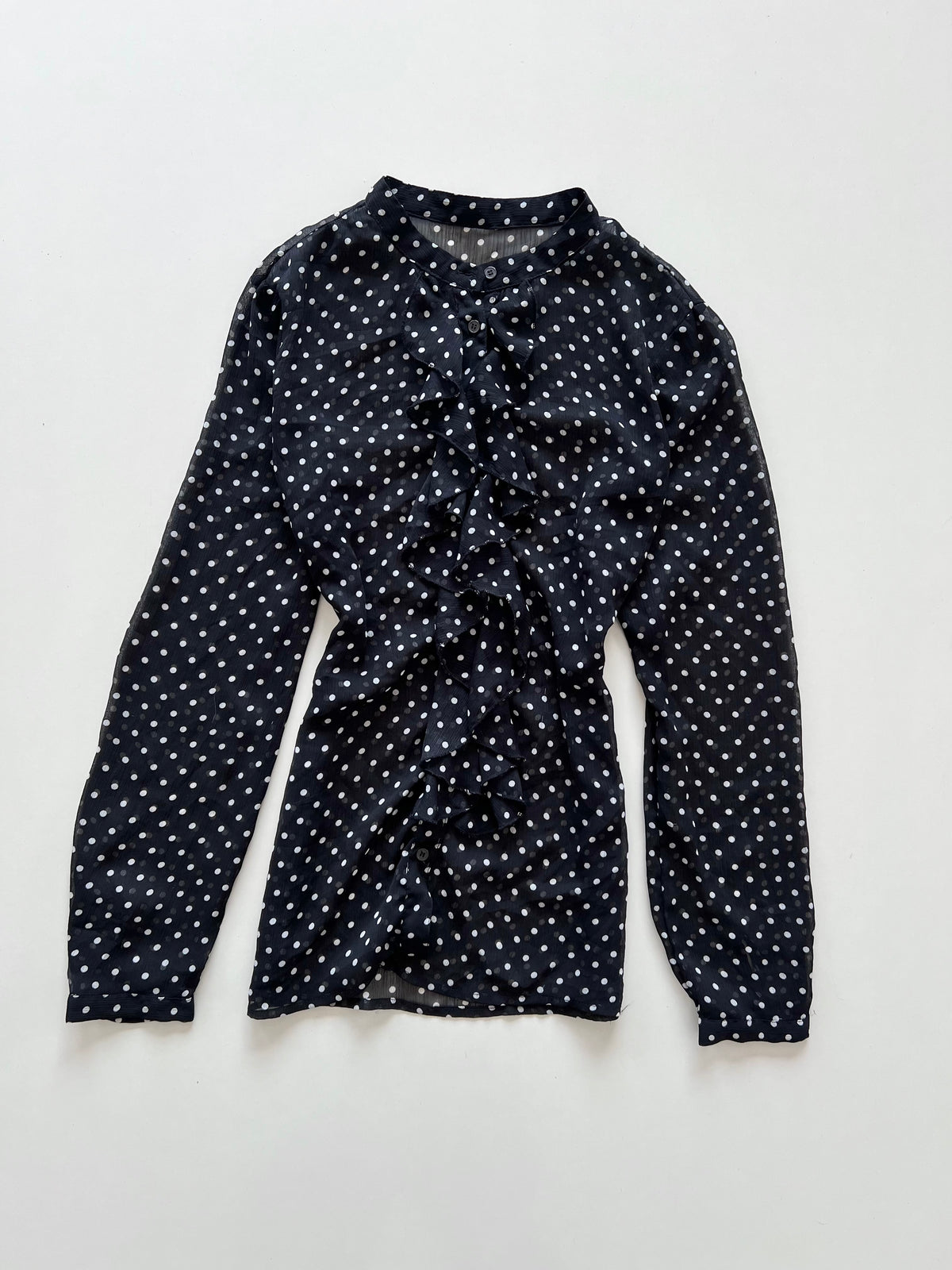 Polka Dot Ruffle Sheer Top-Bust 38