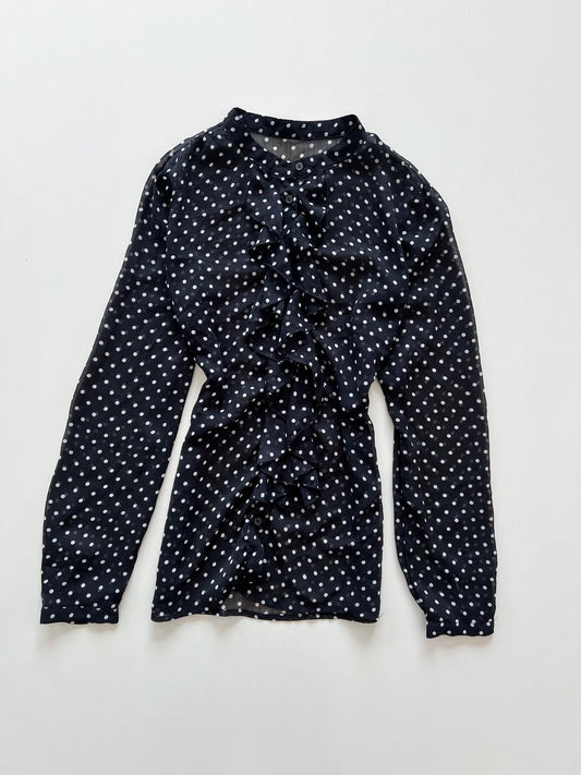 Polka Dot Ruffle Sheer Top-Bust 38
