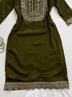 Load image into Gallery viewer, Libas Olive Embroidered Kurti-Bust 36
