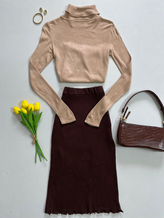 Almond Highneck- Bust 30 to 32 | Deep Brown Skirt - Waist 28 to 32