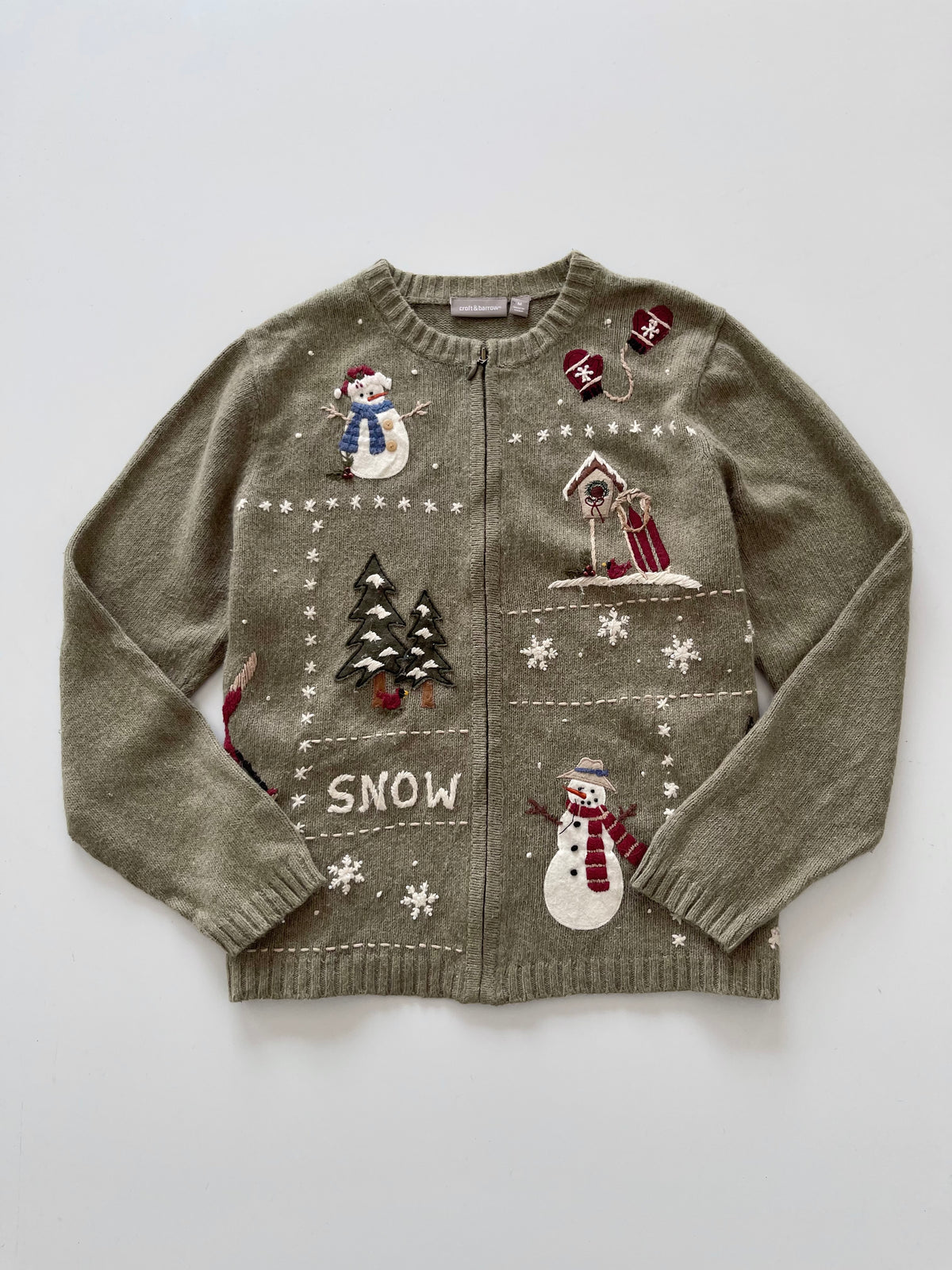 Croft&barrow Embroidered Christmas Zipper Sweater-Bust 46