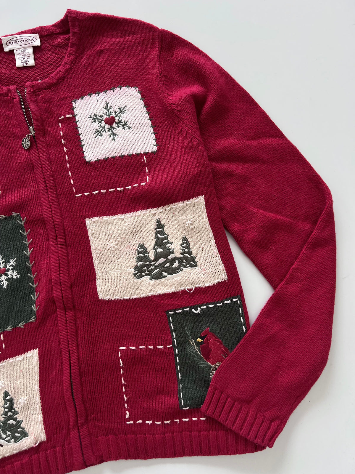Reflections Embroidered Christmas Zipper Sweater-Bust 44