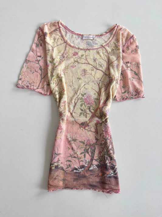 Roberto Cavalli Sheer Floral Vintage Top-Bust 42 to 44