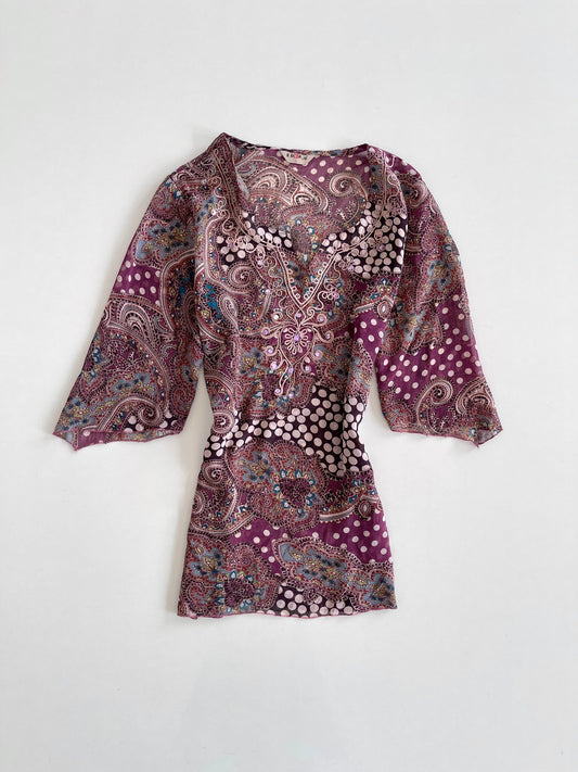 Edera Embroidered Sheer Top-Bust 42