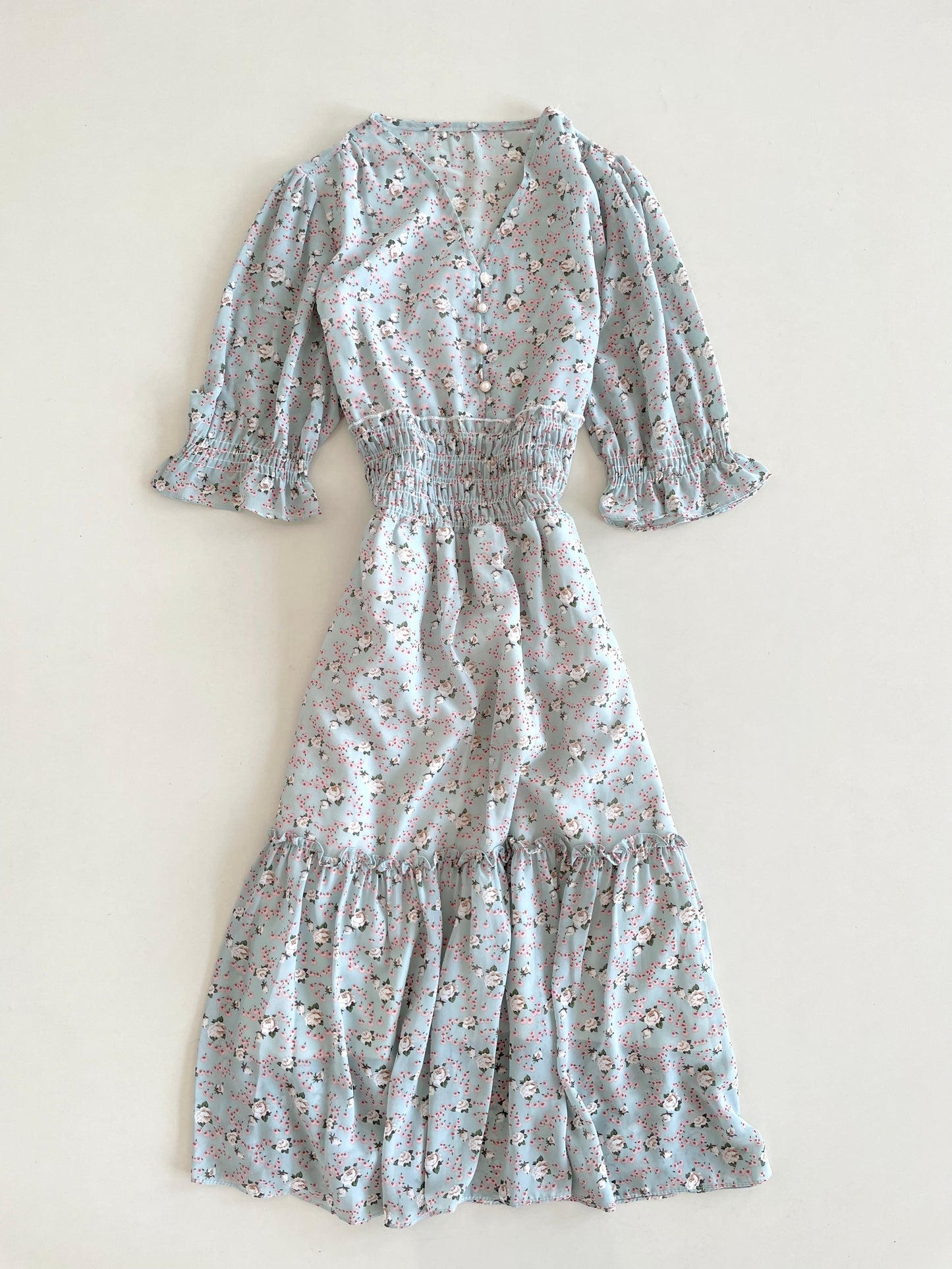 Powder Blue Flower Dress-Bust 40