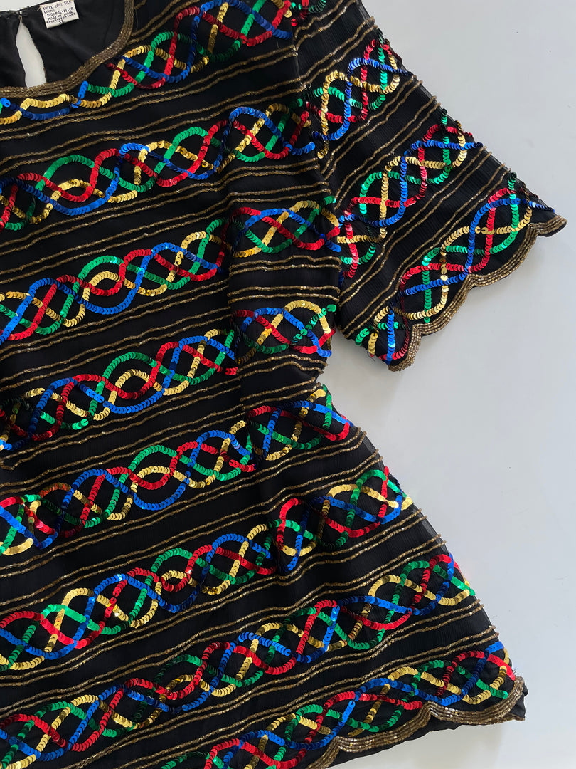 Laurence Kazar Heavily Embroidered 100% Pure Silk Top-Bust 40