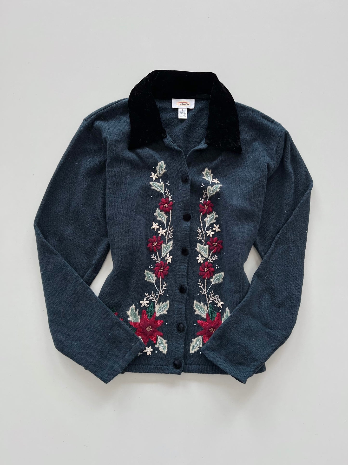 Talbots 88% Lambswool Vintage Embroidered Sweater-Bust 42