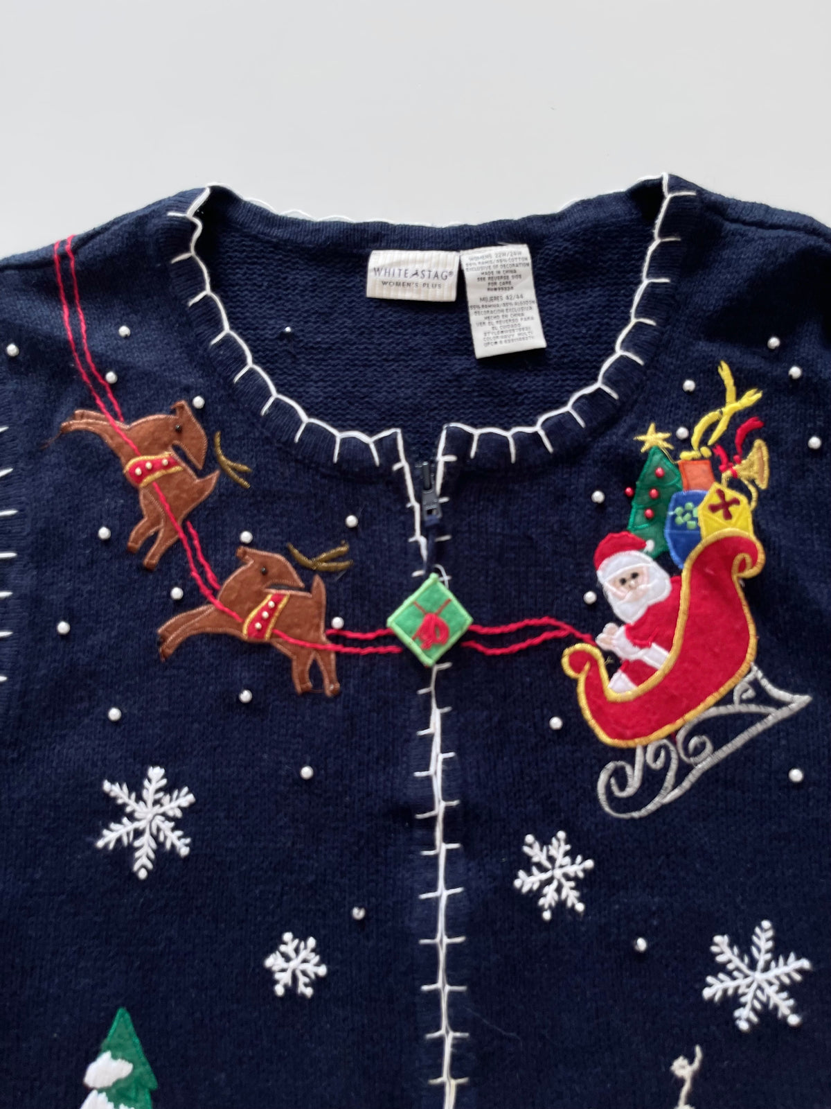 White Stag Embroidered Christmas Vest Sweater-Bust 54