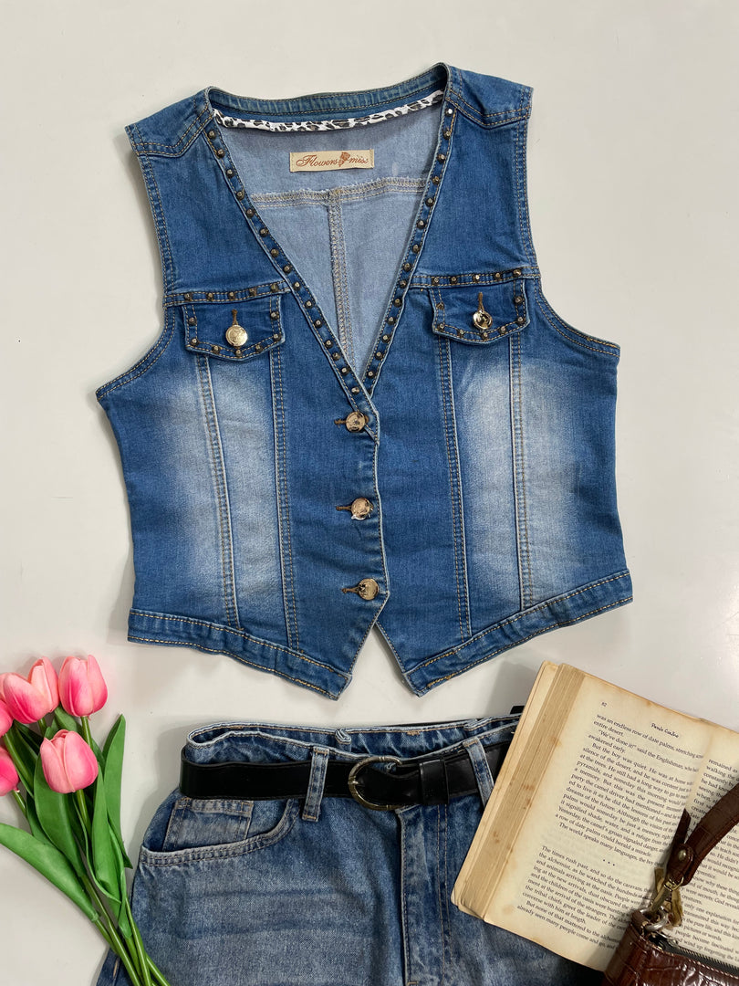 Flowers Denim Waistcoat-Bust 32