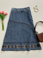 Load image into Gallery viewer, Embroidered Vintage Denim Skirt-Waist 26
