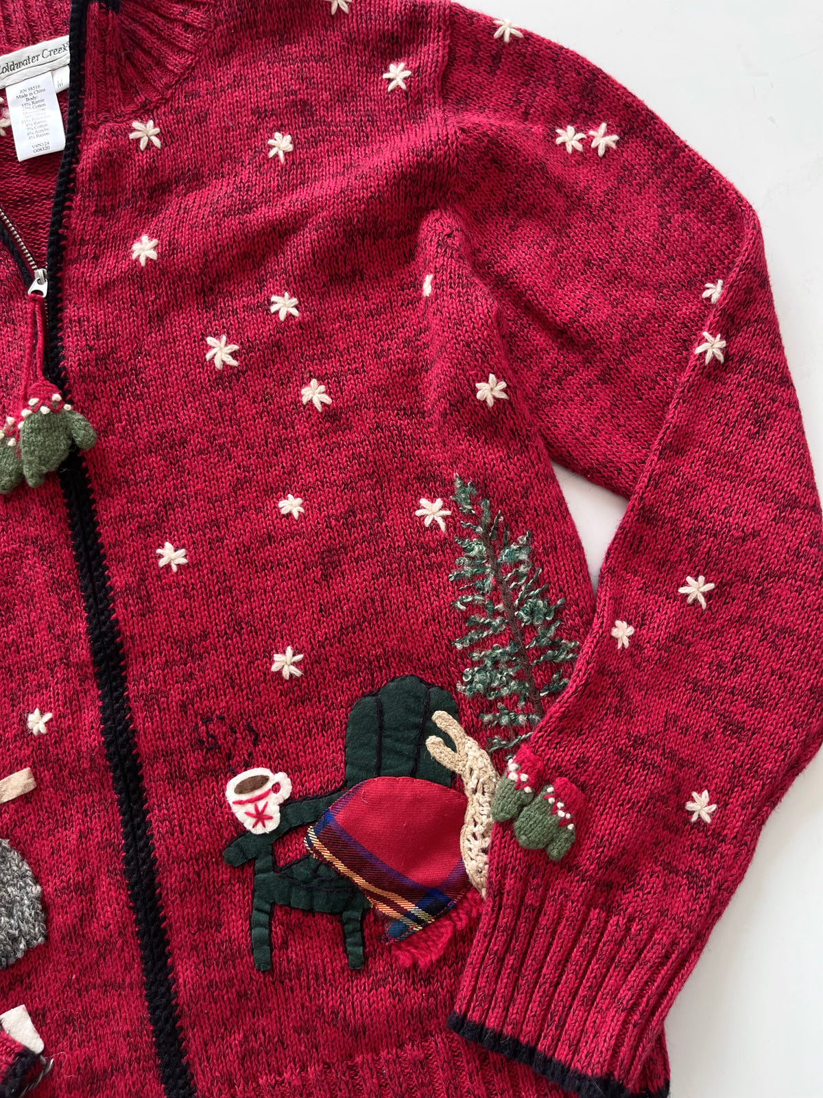 Coldwater Creek Christmas Embroidered Zip Up Sweater-Bust 40