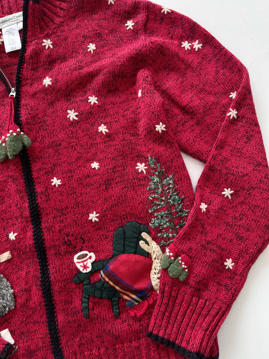 Coldwater Creek Christmas Embroidered Zip Up Sweater-Bust 40