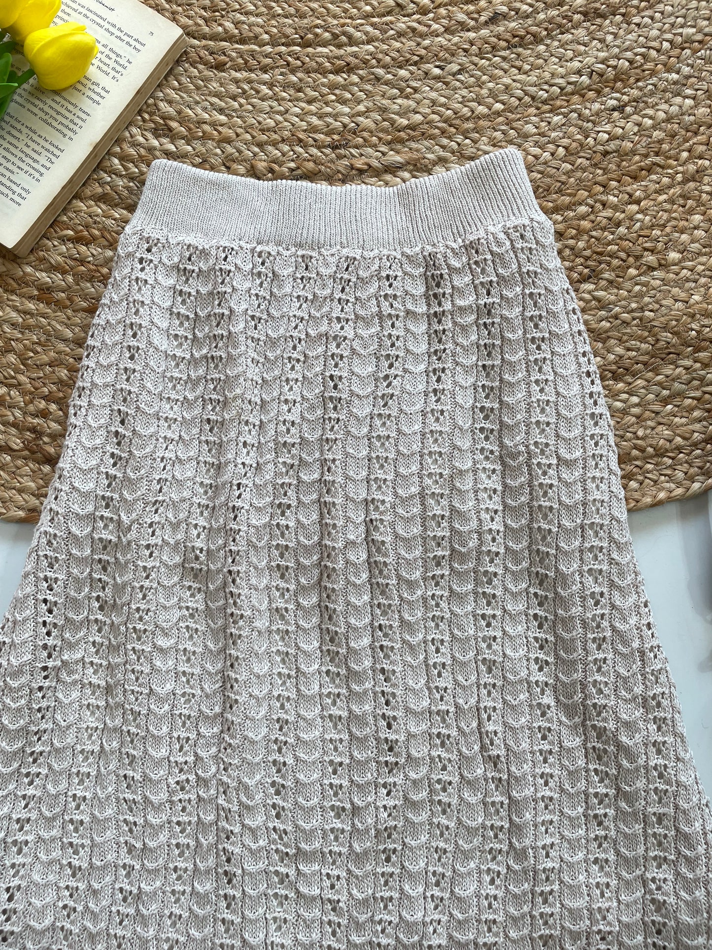 Beige Crochet Knit Long Skirt - Waist 30 to 34