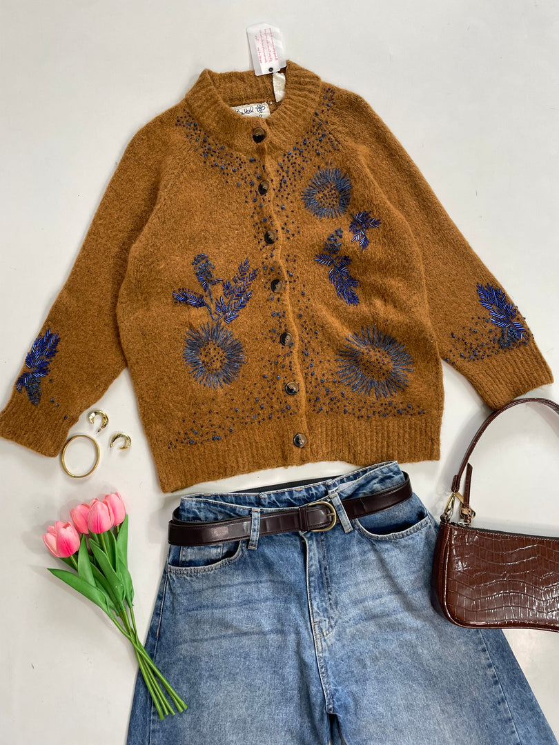 Field Flower Embroidered Cardigan- Bust 34 to 40