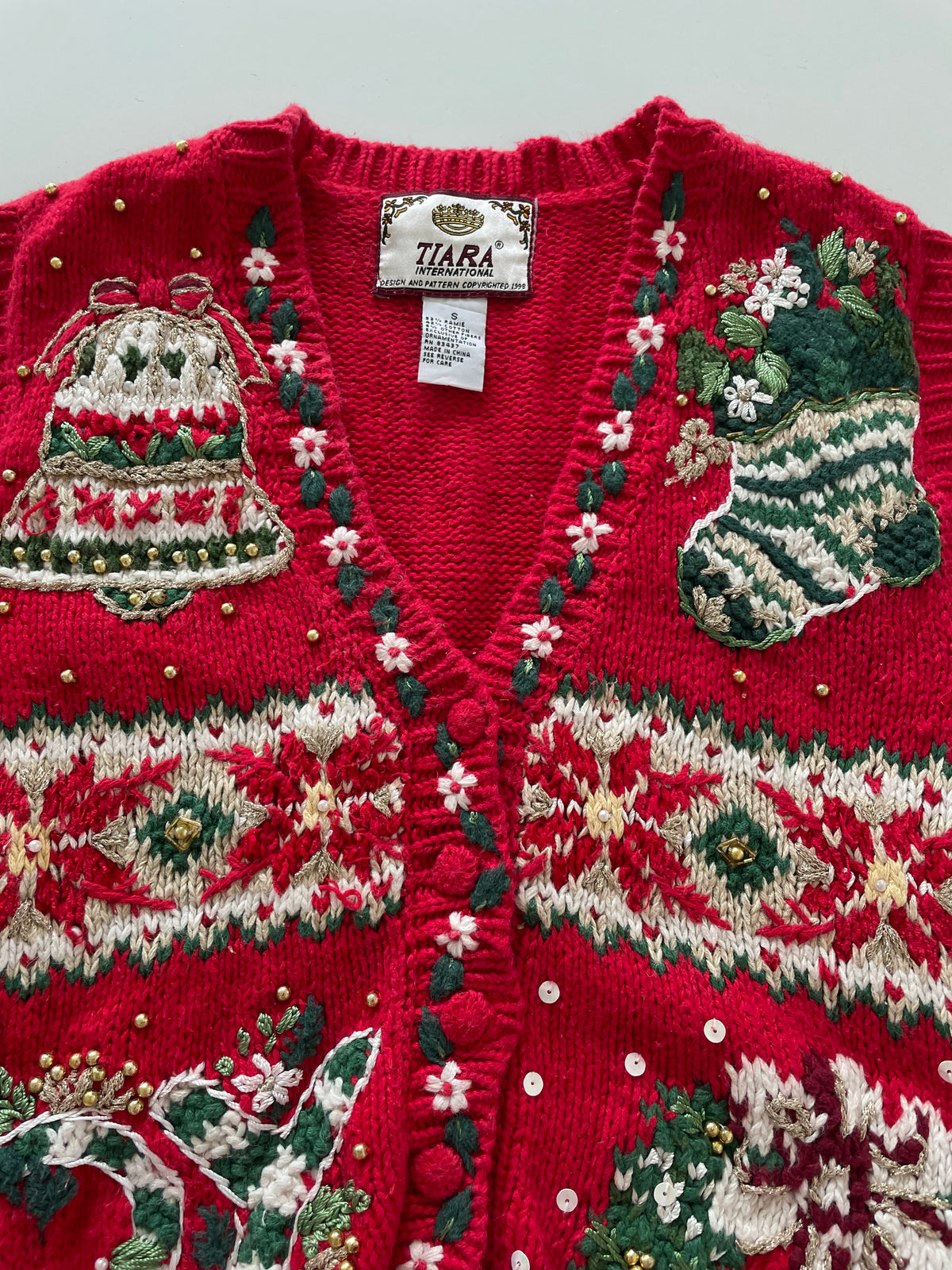 Tiara International Christmas Embroidered Vest Sweater-Bust 38