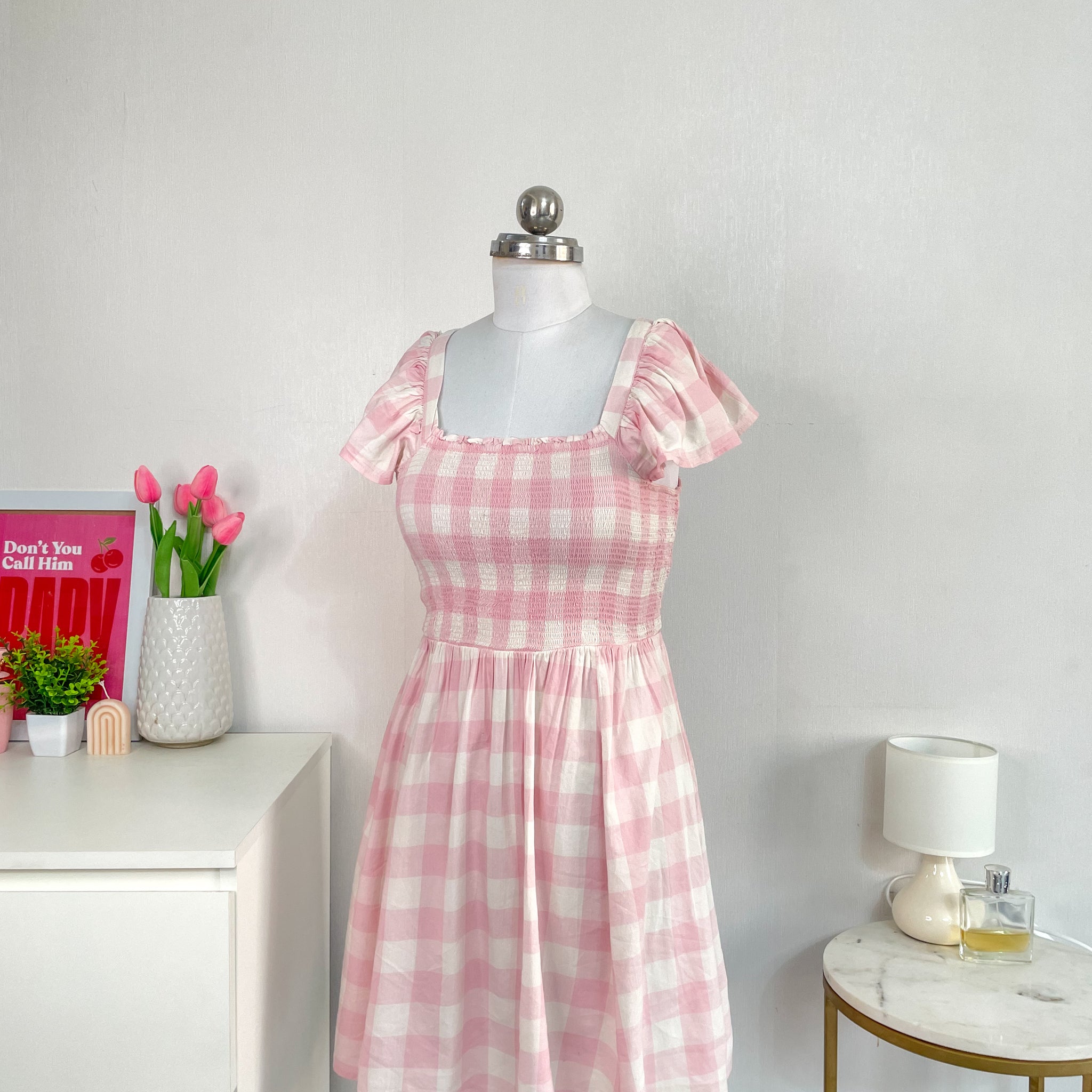 Powder Pink Plaid Smocked Dress (Brand New)