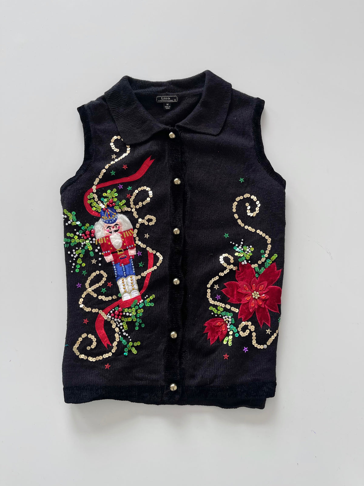 Lisa International Embroidered Christmas Vest Sweater-Bust 42