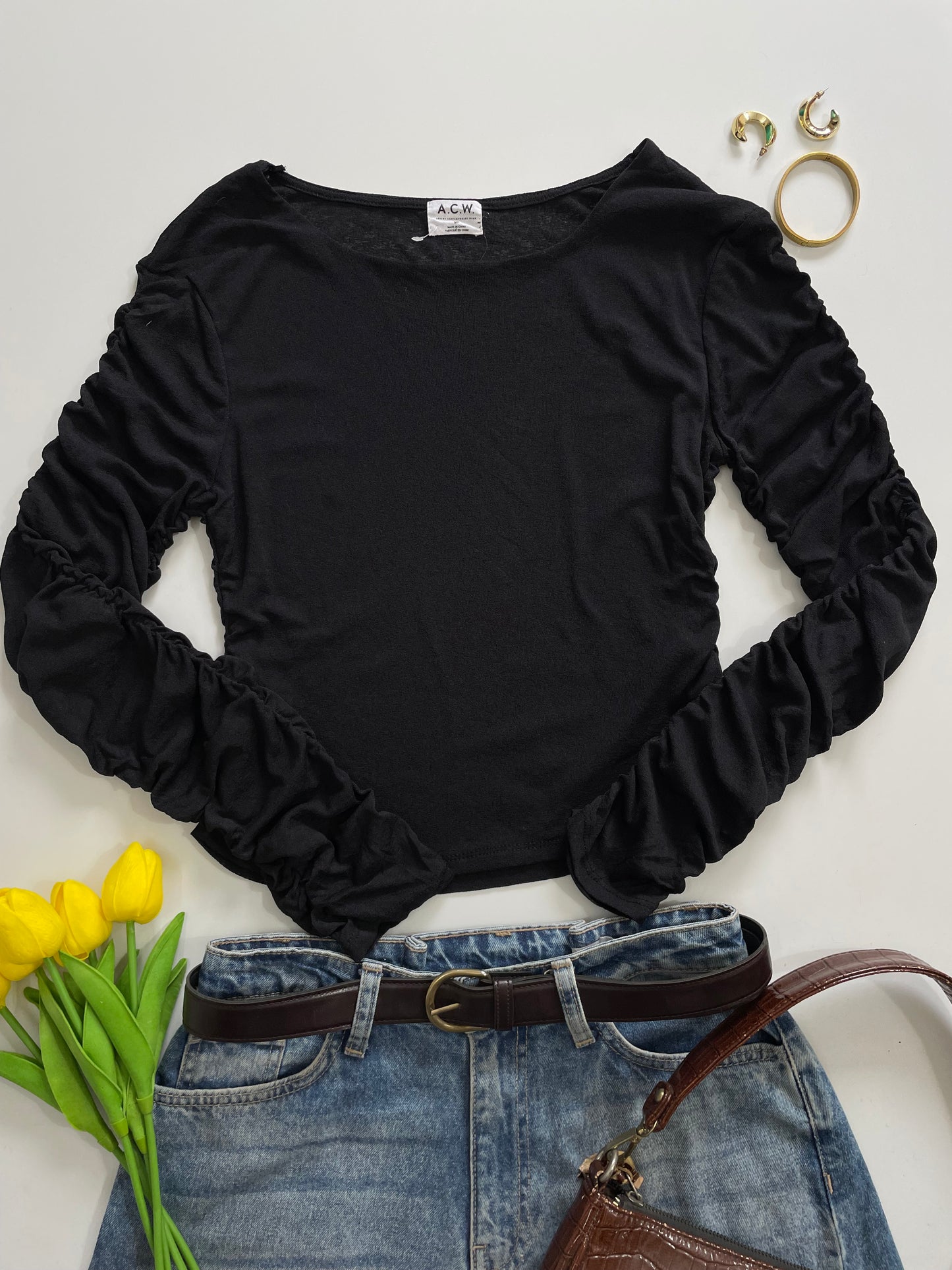 Ruched Sleeve Top-Bust 34 to 36