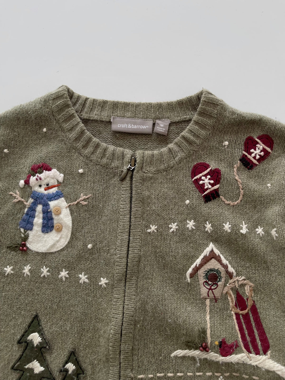 Croft&barrow Embroidered Christmas Zipper Sweater-Bust 46