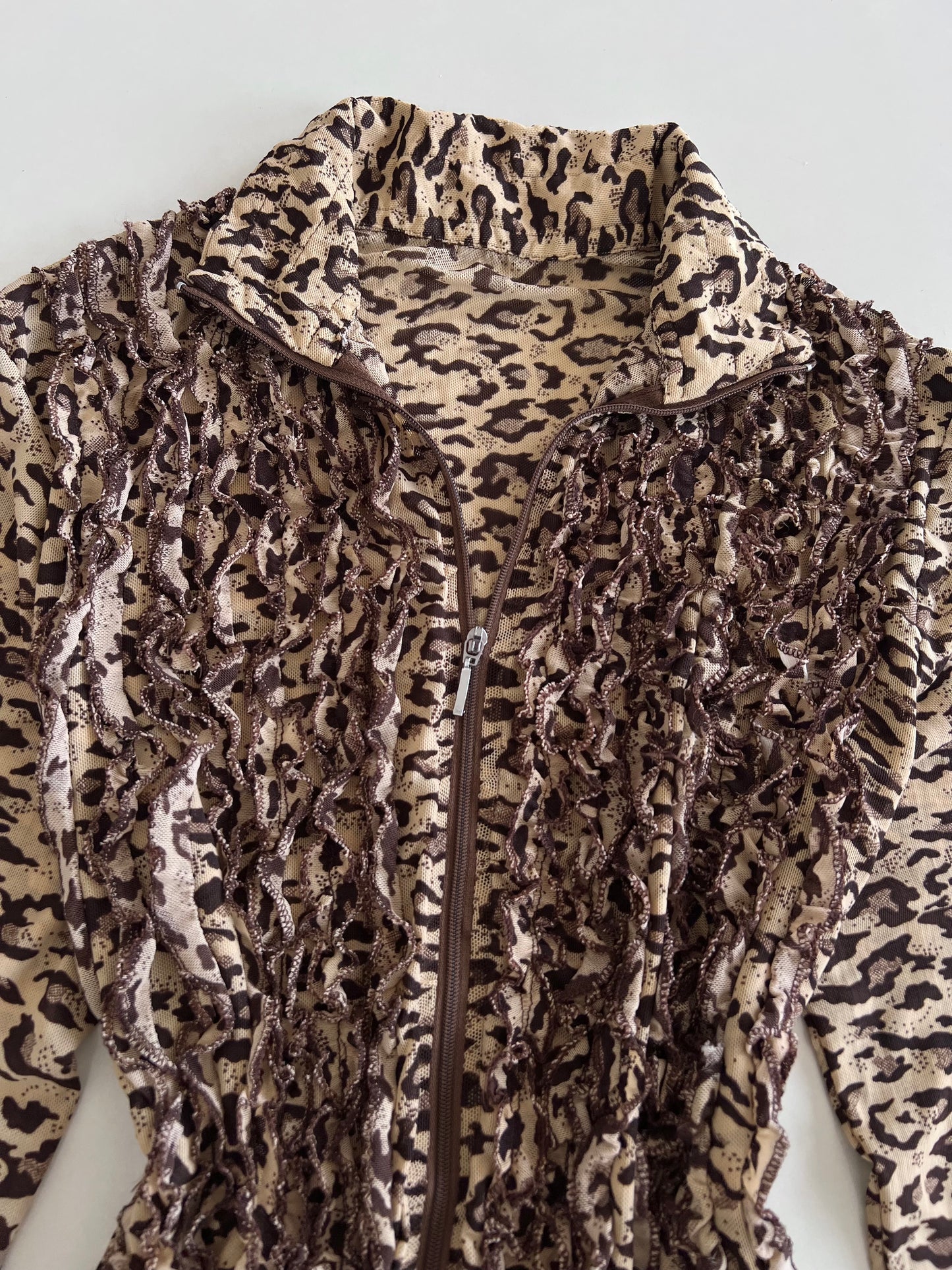 Animal Print Sheer Zip Up Top-Bust 40 to 42