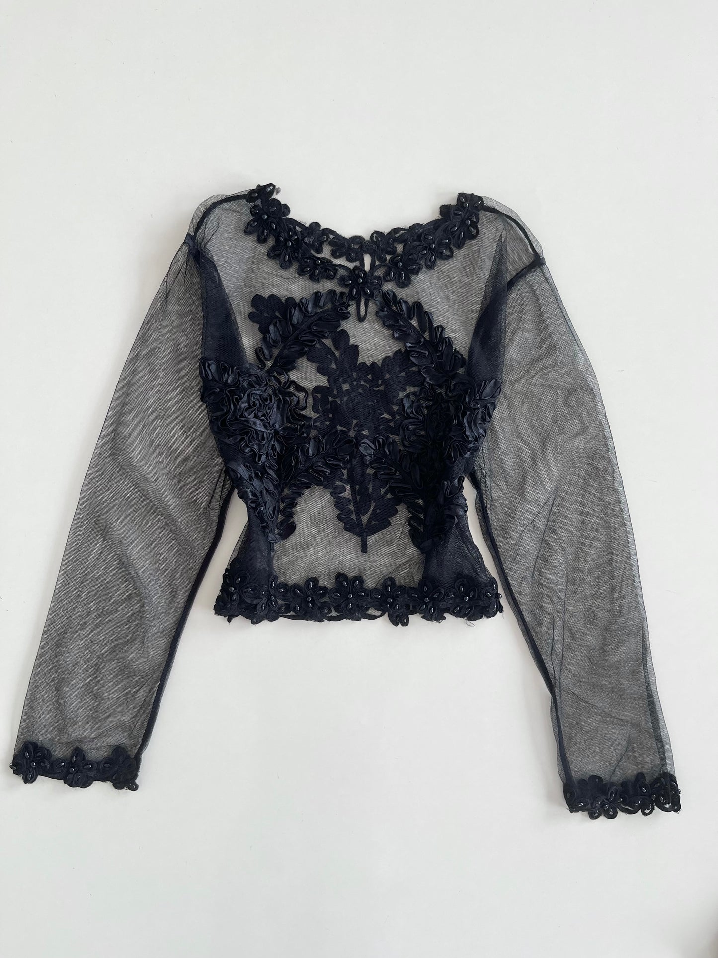 Sheer Embroidered Vintage Top-Bust 42
