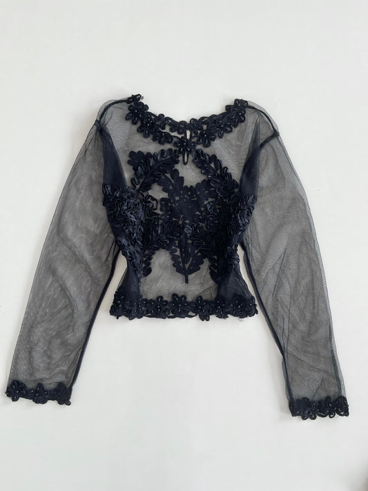 Sheer Embroidered Vintage Top-Bust 42