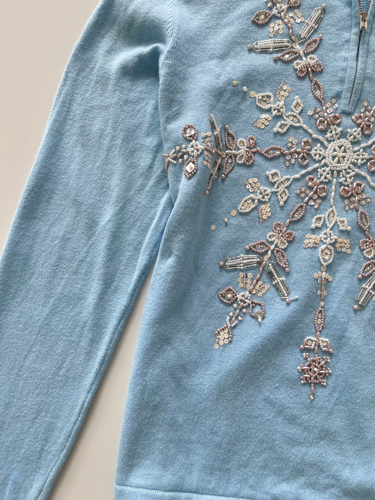 Smitten Hand Embroidered Christmas Zip Up Sweater-Bust 38