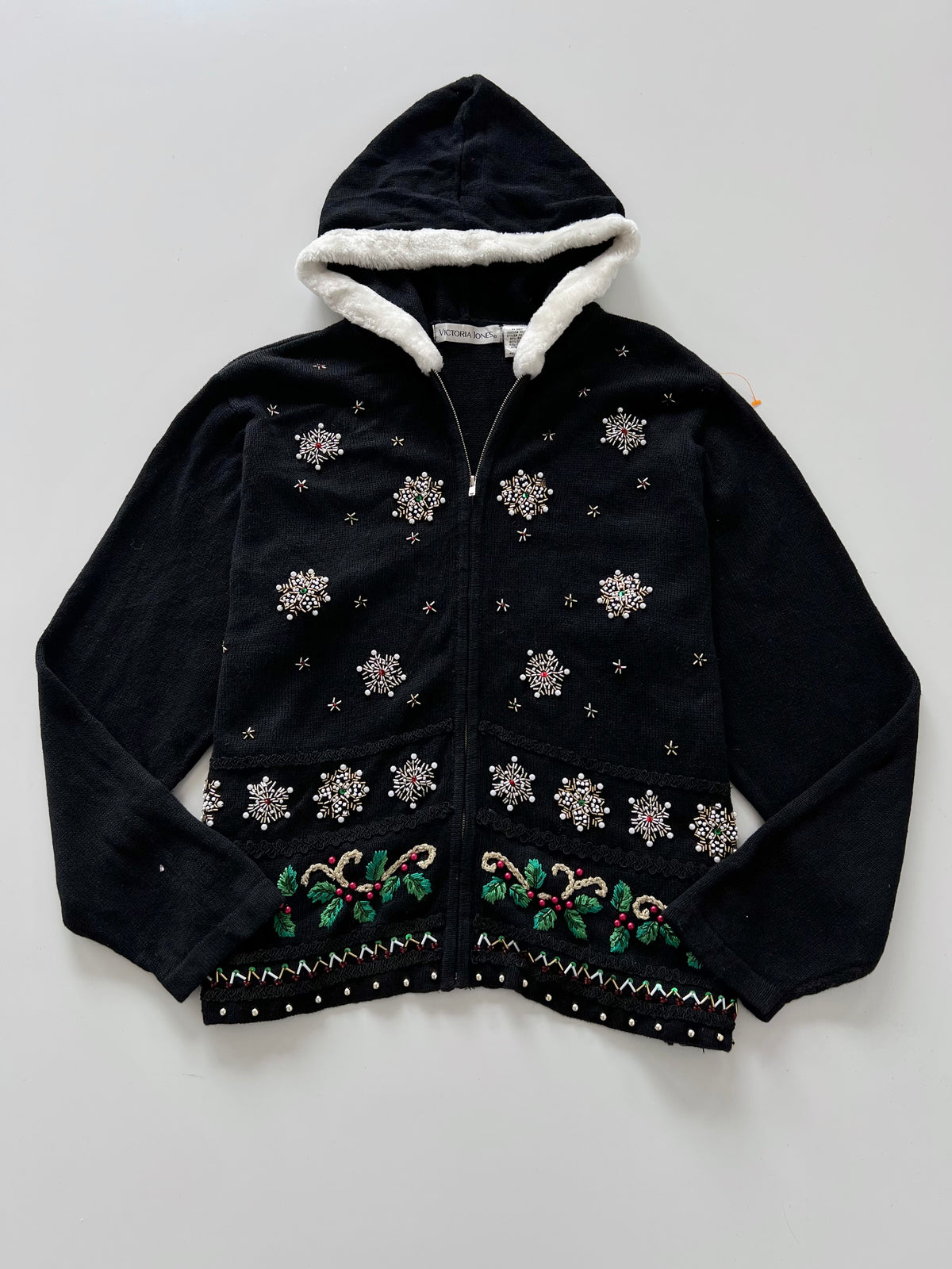 Victoria Jones Embroidered Christmas Zipper Sweater-Bust 48
