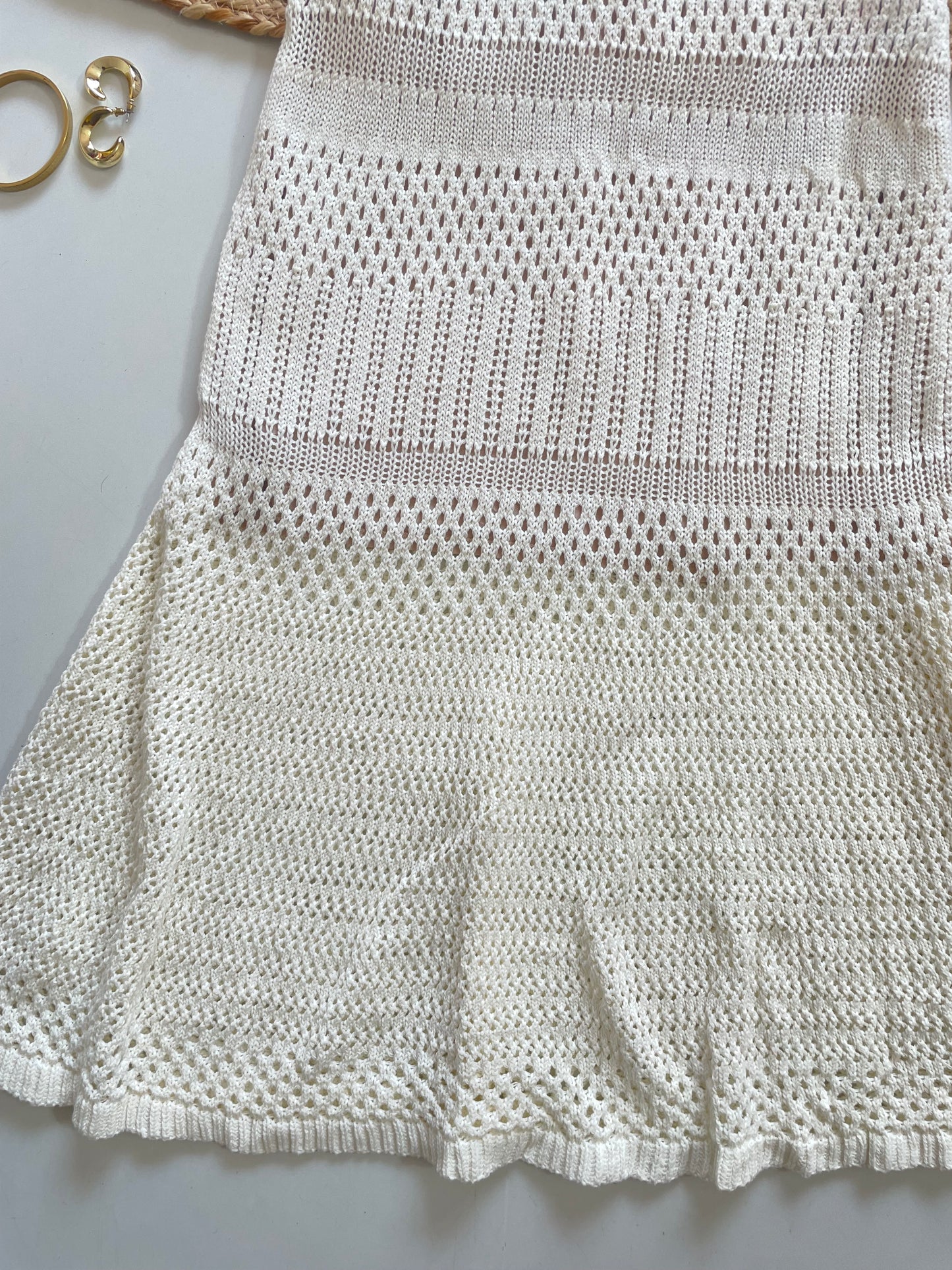 White Mermaid Cut Crochet Knit Long Skirt - Waist 26 to 30