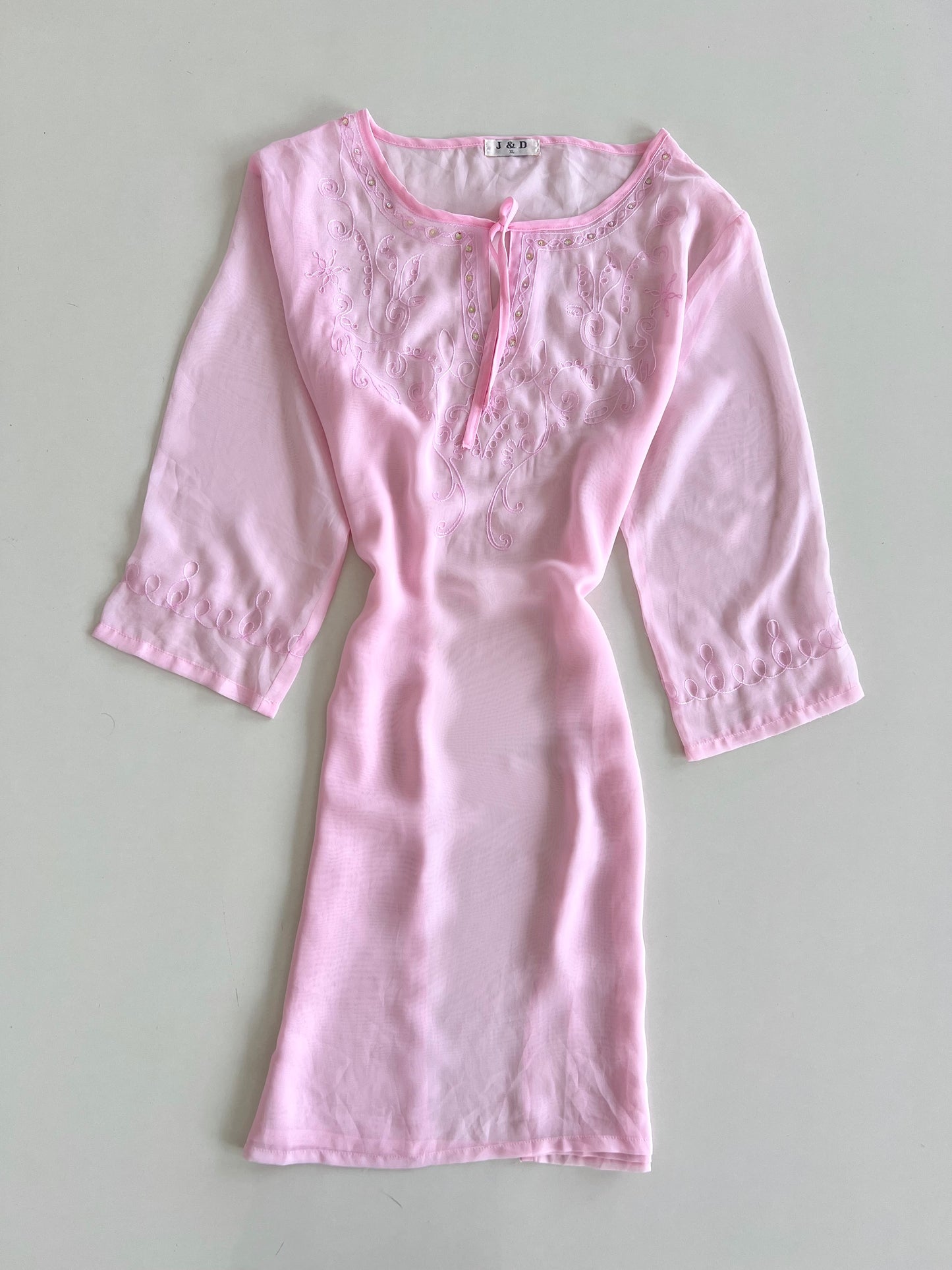 Pink Embroidered Sheer Top-Bust 44