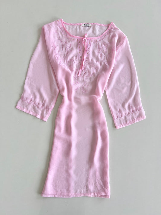 Pink Embroidered Sheer Top-Bust 44