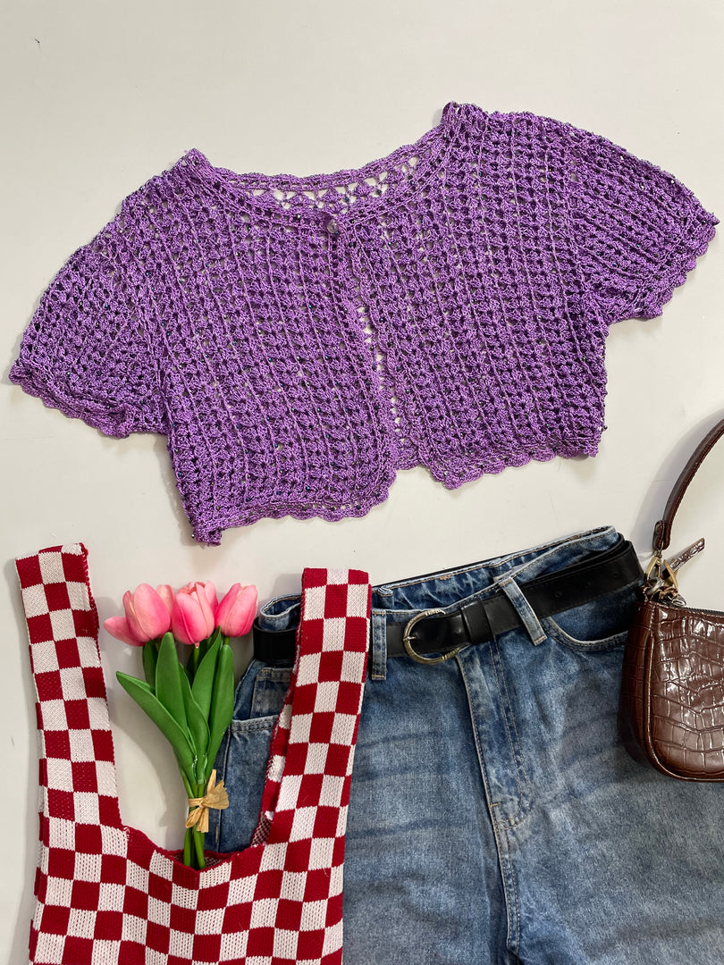 Purple Embroidered Crochet Top-Bust 34 to 36