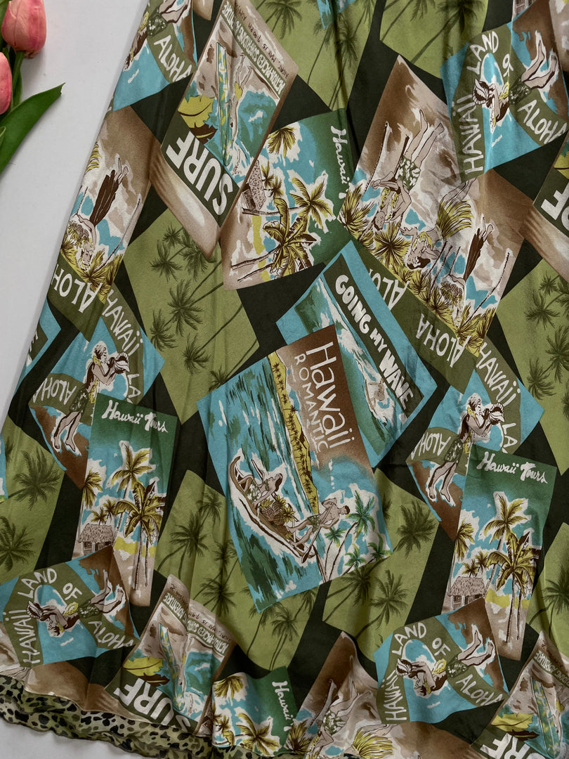 PRINTED GREEN SKIRT - WAIST 34 to 44