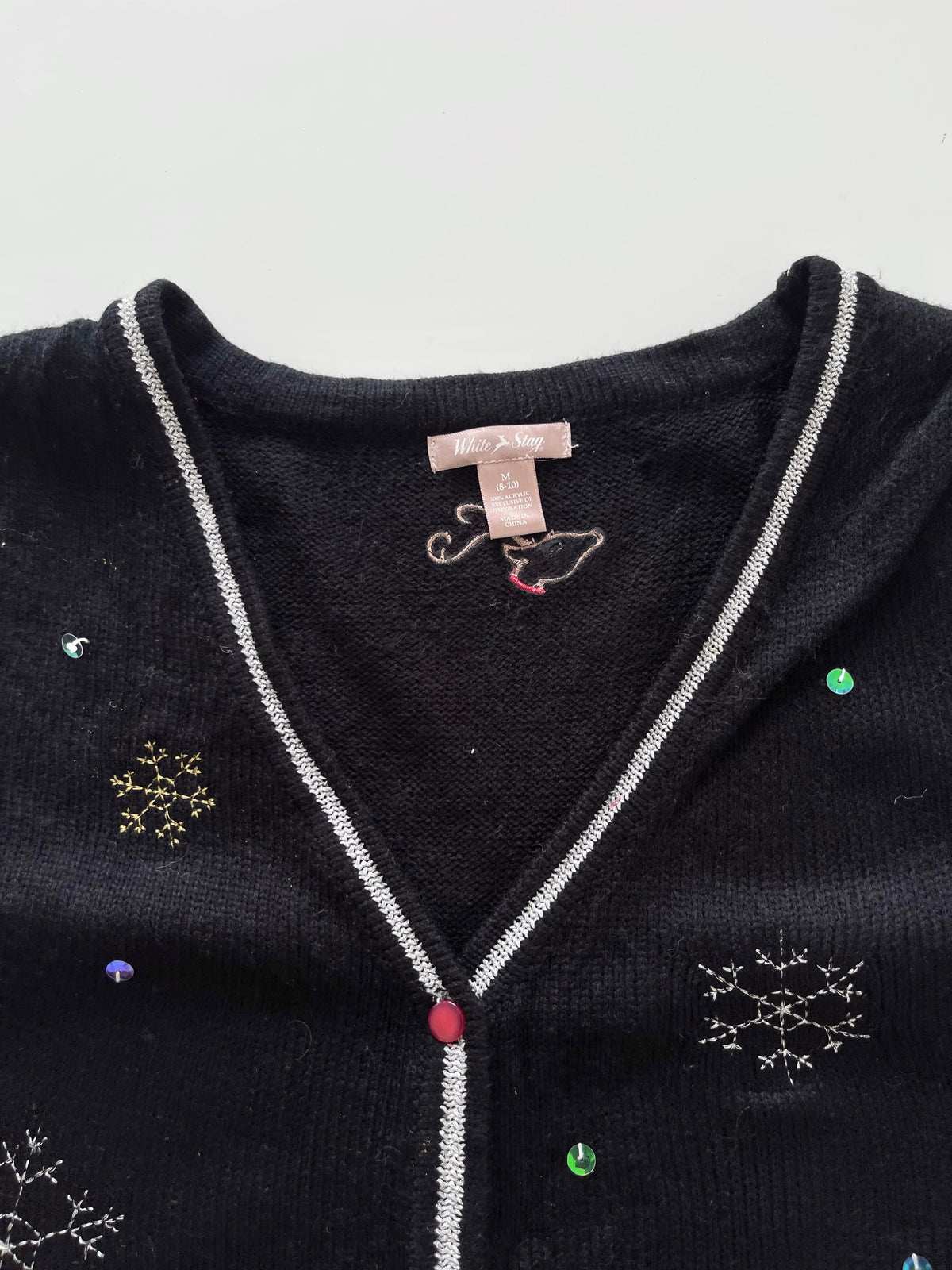 White Stag Embroidered Christmas Vest Sweater-Bust 44