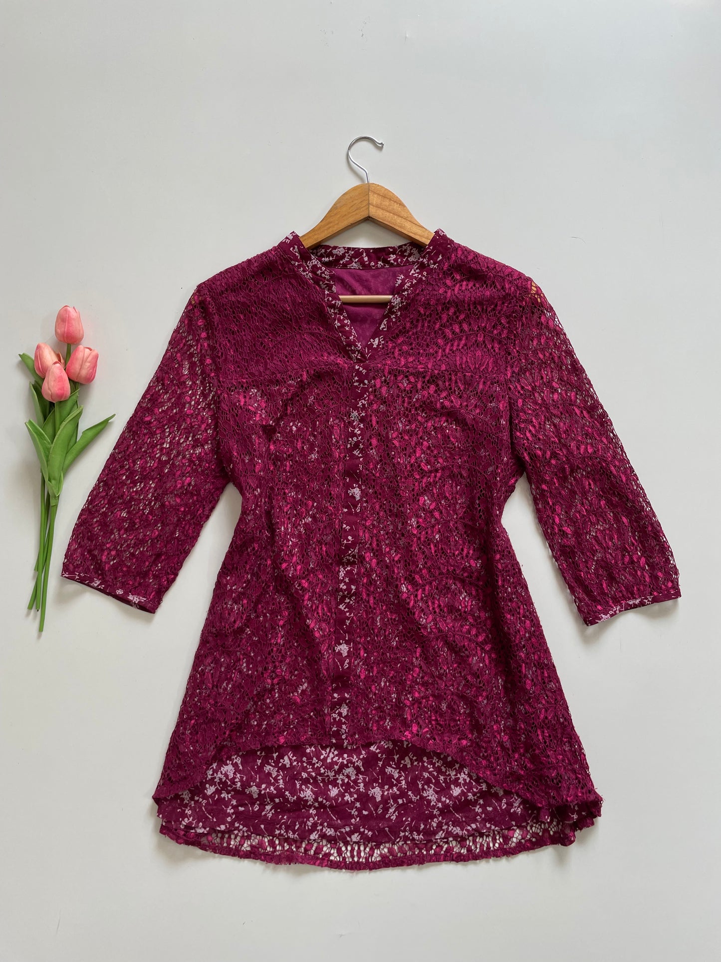 LACE WINE TOP - BUST 36 TO 38