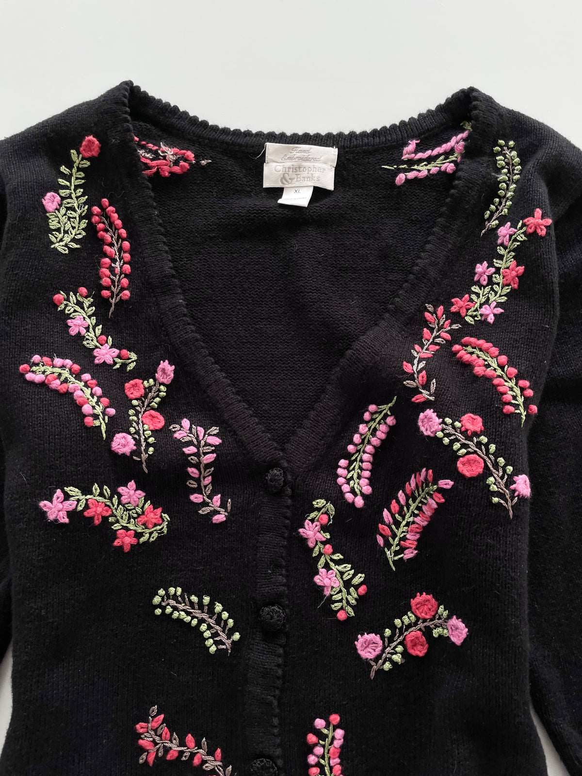 Christopher & Banks Hand Embroidered Sweater Cardigan-Bust 46
