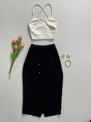 Black Drawstring Skirt - Waist 26 to 30