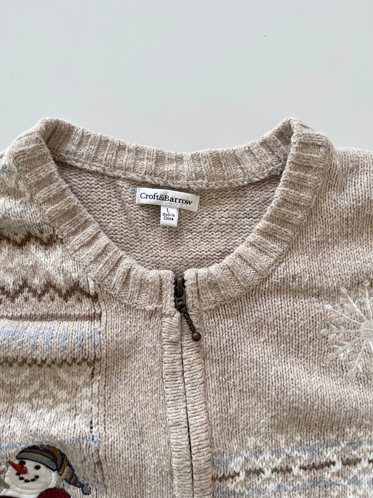 Croft&Barrow Christmas Embroidered Zipper Sweater-Bust 44