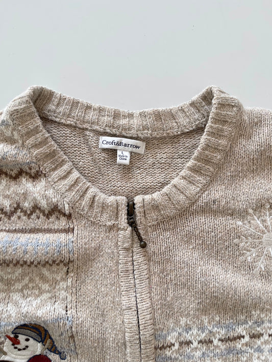 Croft&Barrow Christmas Embroidered Zipper Sweater-Bust 44