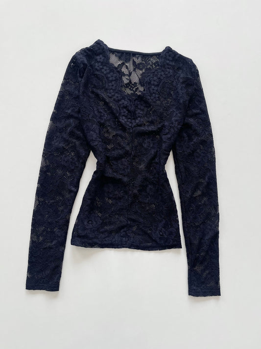 Lace V-Neck Sheer Top-Bust 34 to 36