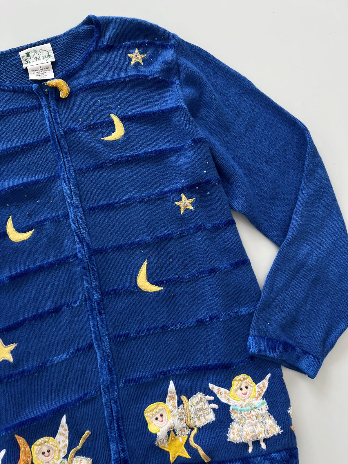 The Quacker Factory Embroidered Zipper Sweater-Bust 52