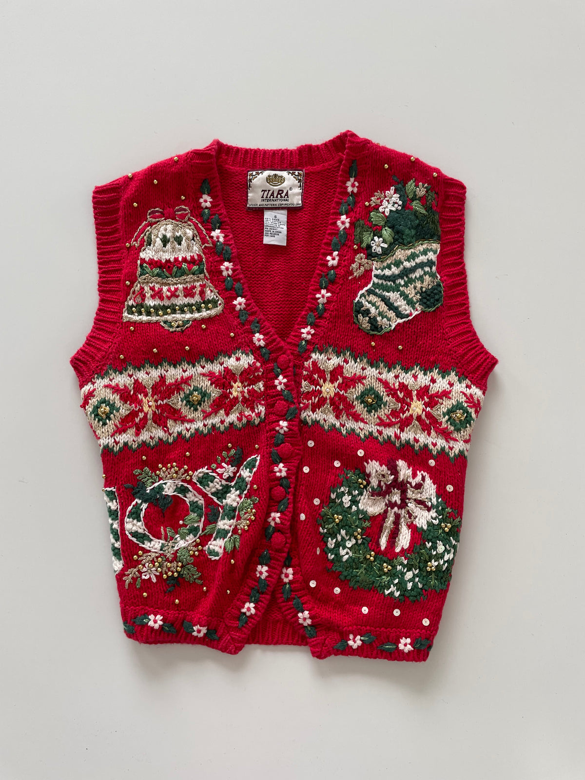 Tiara International Christmas Embroidered Vest Sweater-Bust 38