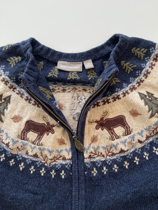 Croft&Barrow Christmas Embroidered Zipper Sweater-Bust 44