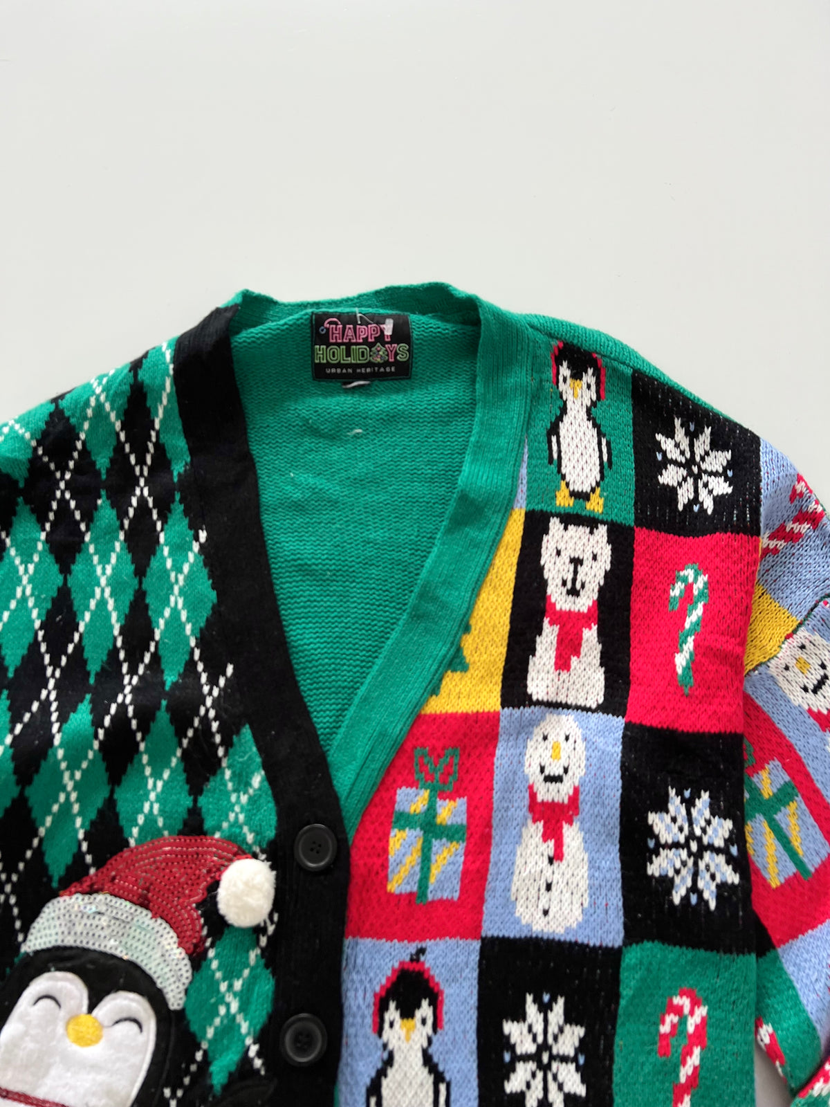 Happy Holiday Embroidered Christmas Cardigan Sweater-Bust 52