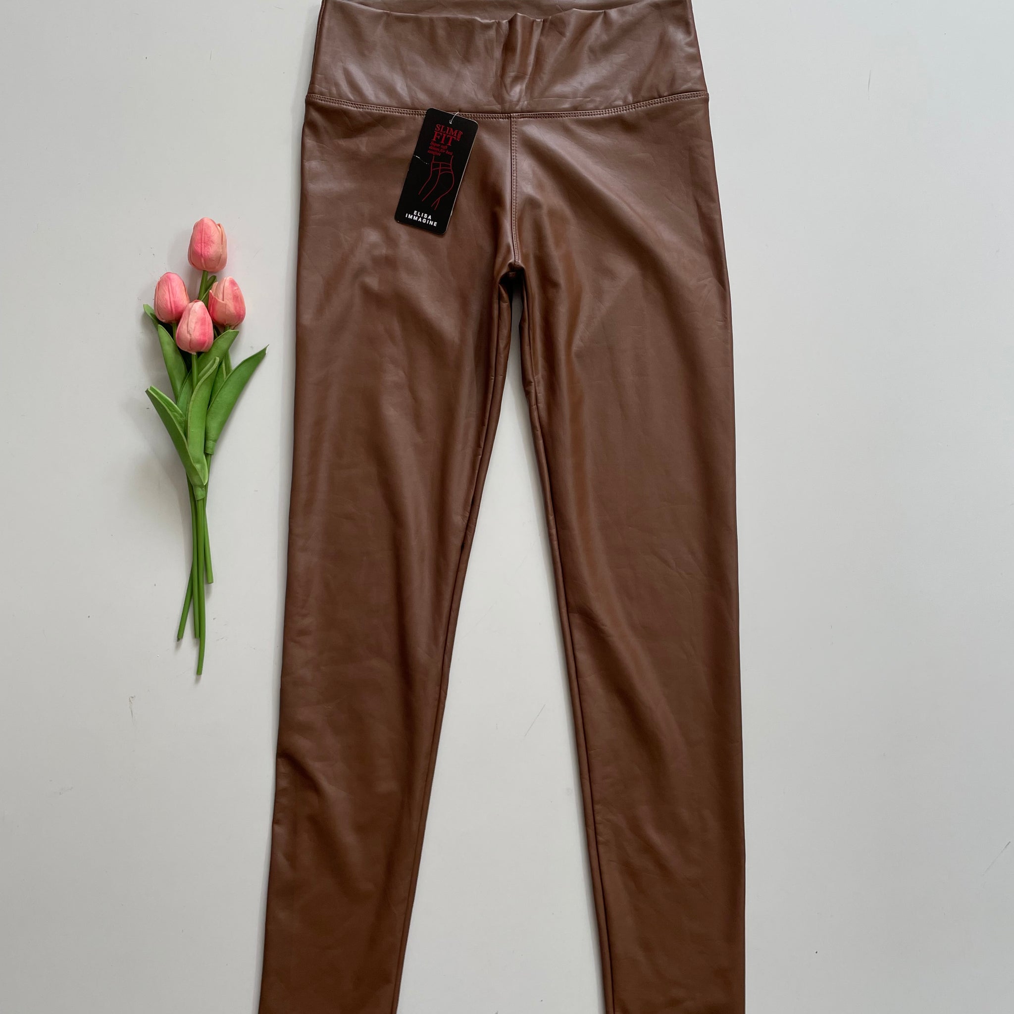 COFFEE LEATHER PANTS - WAIST 28 TO 30