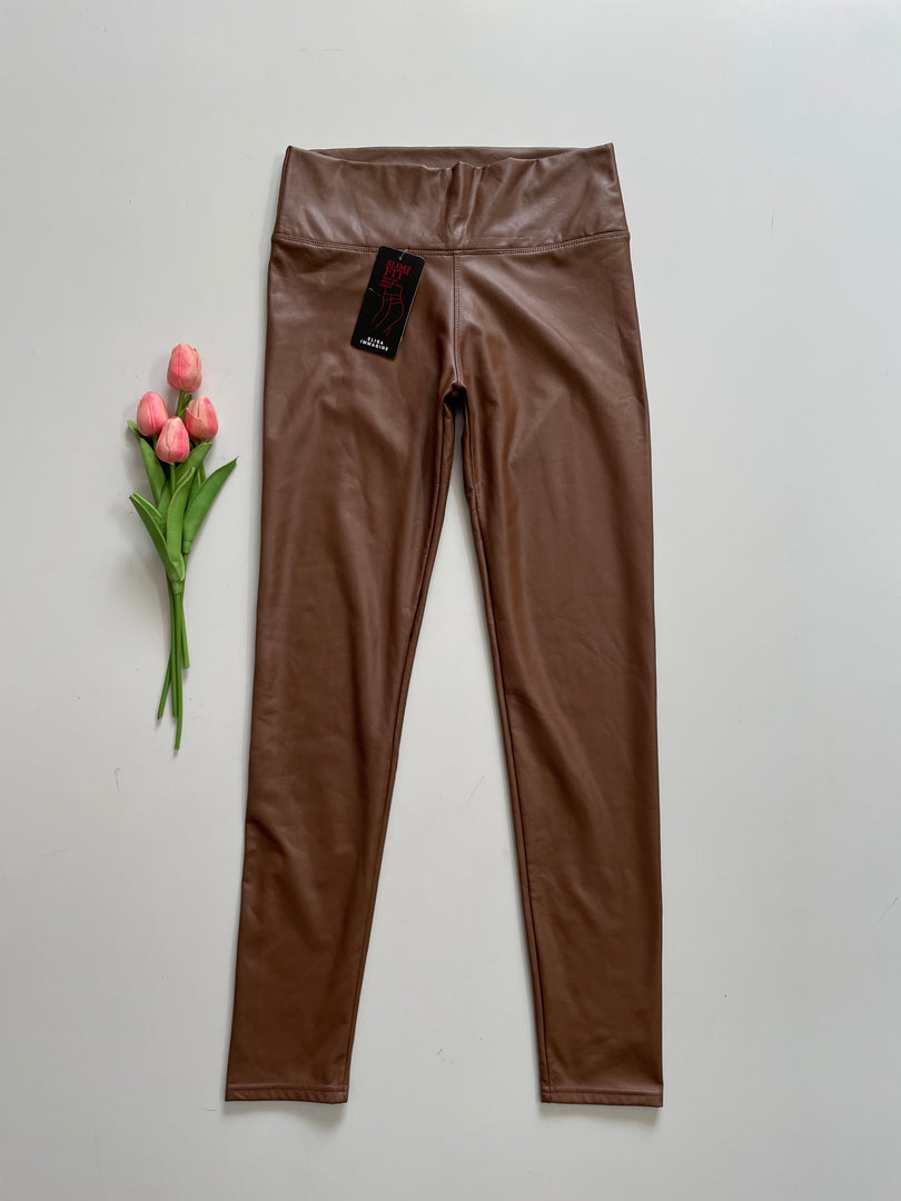 COFFEE LEATHER PANTS - WAIST 28 TO 30