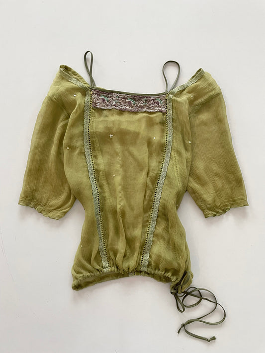 Be Red Silk Sheer Vintage Top-Bust 38