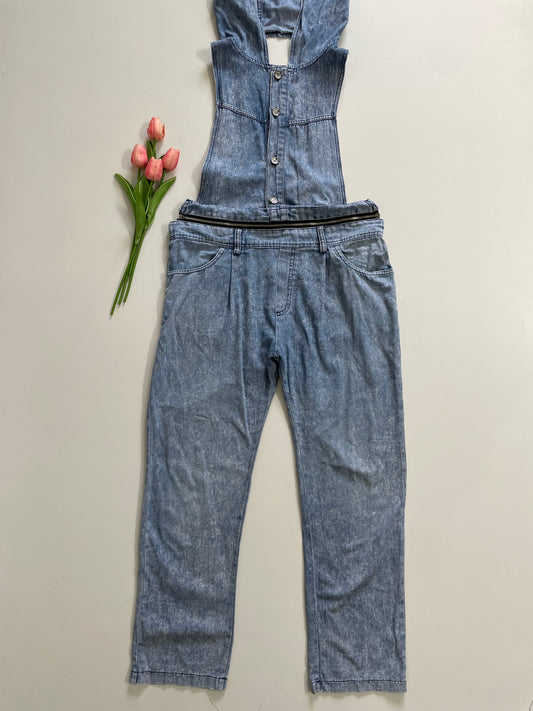 HOODED DENIM DUNGAREE - WAIST 36