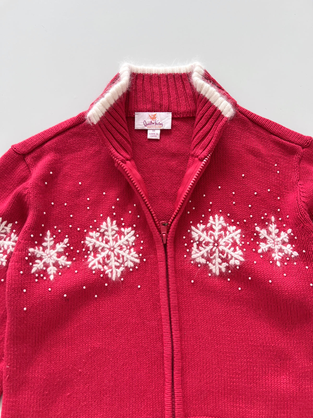 Quacker Factory Embroidered Christmas Zipper Sweater-Bust 44
