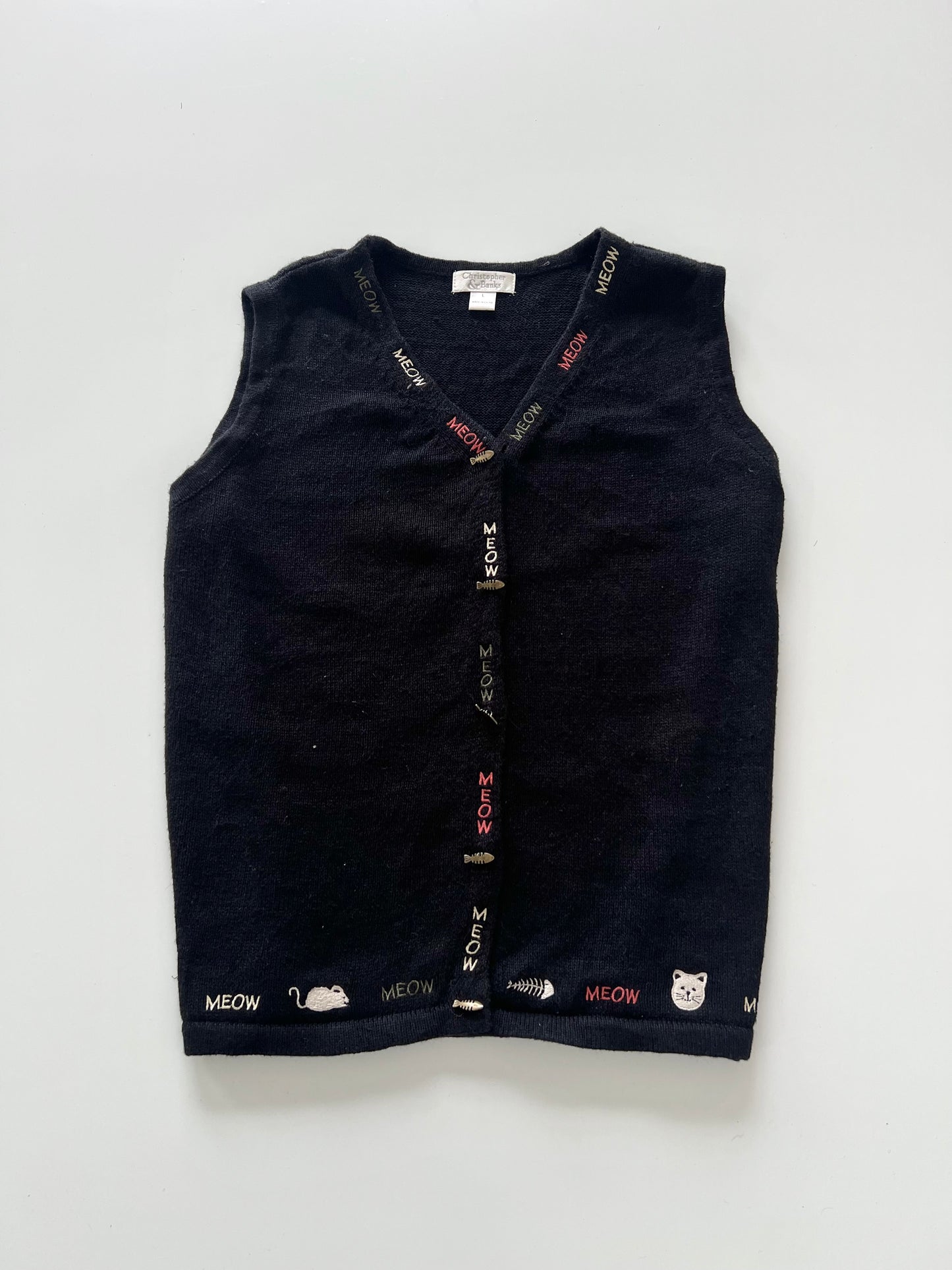 Christopher&Banks Meow Embroidered Vest Sweater-Bust 44